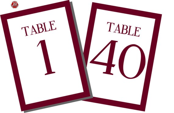 table number printable template burgundy 1 40 pdf printable etsy