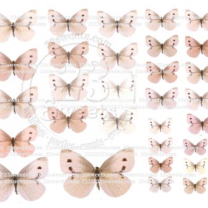 PAPILLONS DE PÊCHE COMESTIBLES, 30 morceaux prédécoupés, différentes tailles, papier gaufrette, gâteau, décoration cake pops, cupcake toppers, vegan