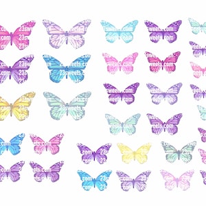 PAPILLONS arc-en-ciel pastel comestibles, 32 pièces prédécoupées, différentes tailles, gaufrette papier, gâteau, décoration de gâteau cake pops, décorations de cupcakes, végétalien