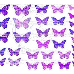 PAPILLONS FUSCHIA COMESTIBLES, 32 pièces prédécoupées, différentes tailles, papier gaufrette, gâteau, toppers de décoration de cupcakes cake pops, végétalien