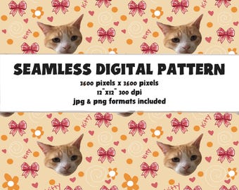 Orange Cat Kitty Seamless Digital Pattern, Fabric Feline Design (JPG PNG)