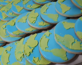 COOKIES 1 dozen world map Earth day cookies, (23sweets)/baked goods/cookies/food gifts/home baked/sweet/wedding favours/party favours, world