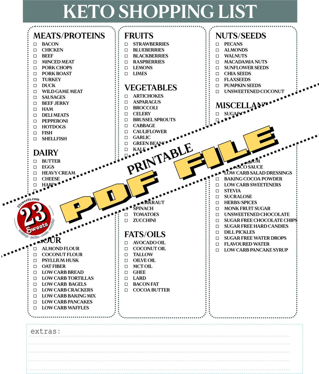 Digital KETO SHOPPING List, Downloadable Pdf File, Pdf File, Keto Diet ...