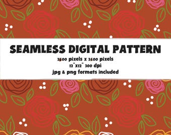 Seamless Floral Pattern, Romantic Roses Digital Download (JPG, PNG)