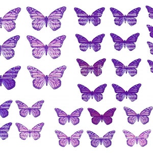 EDIBLE PURPLE BUTTERFLIES, pre cut 32 papillons, différentes tailles, papier wafer, cake, cake pops cupcake decoration toppers, vegan