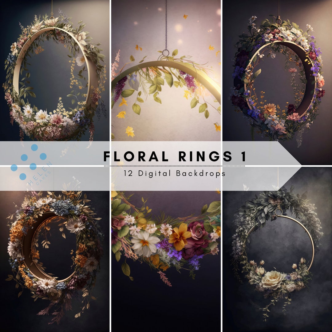12 Digital Floral Ring Photo Backdrops, Digital Products, Photography ...