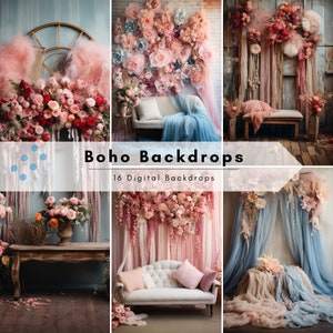 16 toiles de fond numériques, toile de fond de photographie Boho, toile de fond murale décorée, toile de fond numérique Fine Art, superposition Photoshop, superposition de toile de fond
