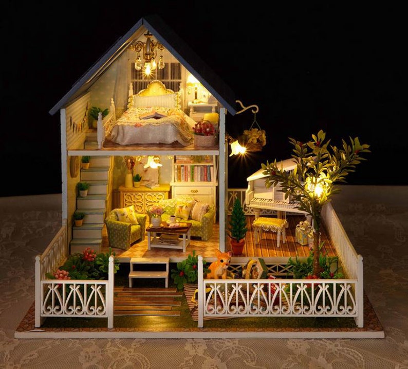 DK19 Nordic Holiday Dollhouse DIY Kit Cute Room House Model With Led Light and Musical Movement