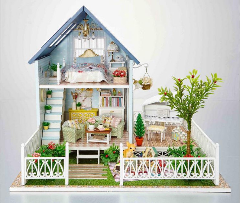 DK19 Nordic Holiday Dollhouse DIY Kit Cute Room House Model With Led Light and Musical Movement