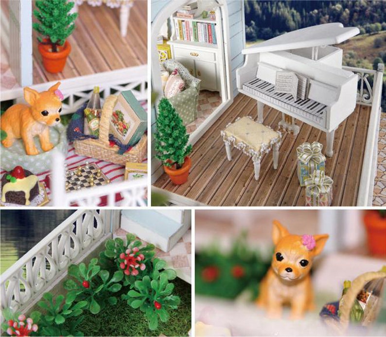 DK19 Nordic Holiday Dollhouse DIY Kit Cute Room House Model With Led Light and Musical Movement