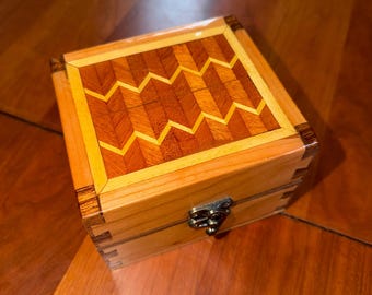 Handmade Wood Inlaid Jewelry Box - 100% REAL WOOD!