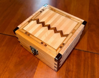Handmade Wood Inlaid Jewelry Box - 100% REAL WOOD!