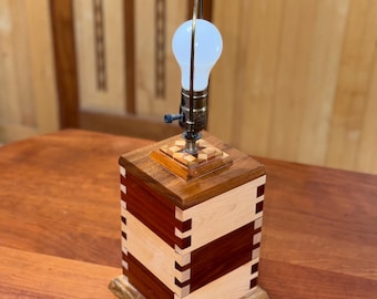 Handmade Wood Inlaid Table Lamp - UNIQUE - 100% REAL WOOD! 1 of a kind!