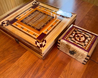 Handmade Wood Inlaid Backgammon Set - Complete - 100% REAL WOOD!