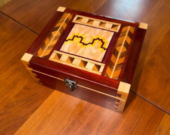 Handmade Wood Inlaid Jewelry Box - 100% REAL WOOD!