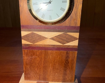 Handmade Wood Inlaid Unique Clock - 100% REAL WOOD!