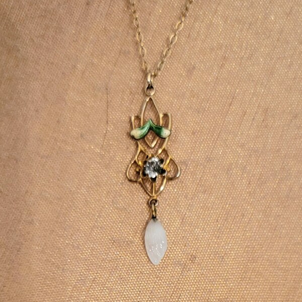 Antique Lavalier Pendant Necklace, Gold Filled