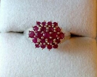 Ruby Cluster Sterling Ring, Between size 7 and 7.25