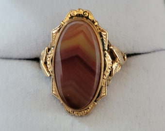 Vintage Striped Jasper Ring, 10K GF, Clark and Coombs, size 5