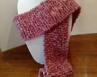 Hand Knit PINK SCARF, long scarf, nubby yarn, Homespun yarn