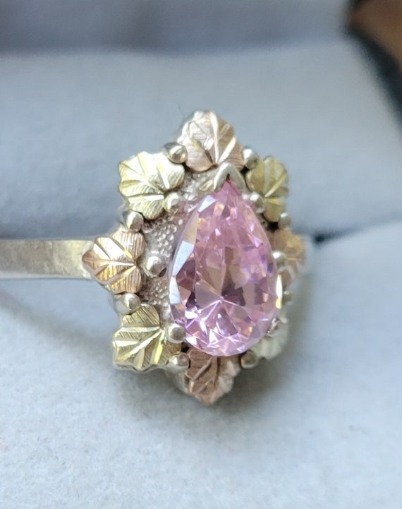 Black Hills Pink Pear shaped Ring, 925 Coleman, CC