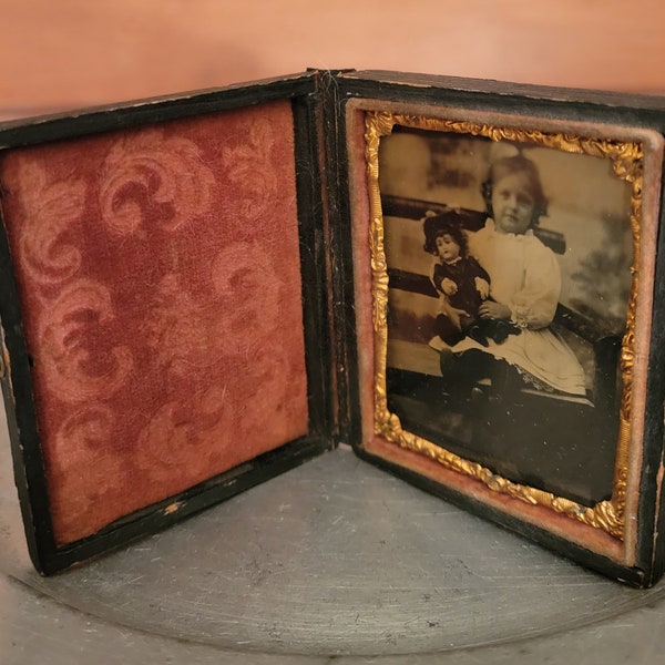 Antique Tintype with Case, Girl with Doll
