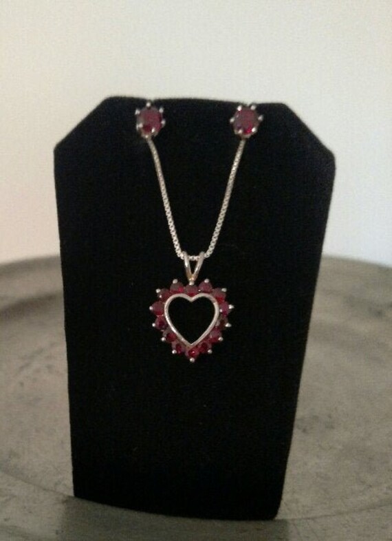 Garnet Jewelry Set, Heart Necklace, Stud Earrings… - image 1