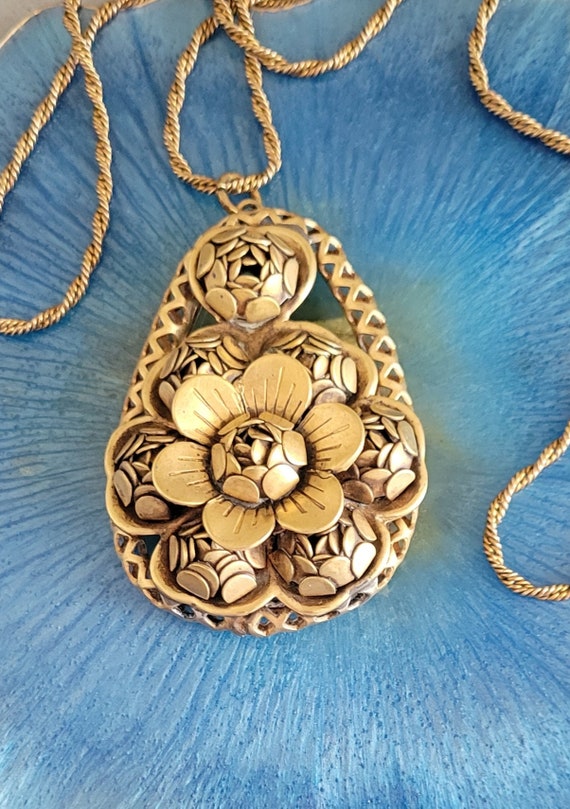 Huge Vintage Brass  Pendant, Flowers and Buds, 24 