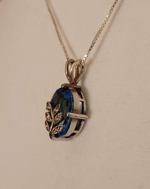 Vintage Avon Blue Oval Pendant, Necklace, Sterlin… - image 2
