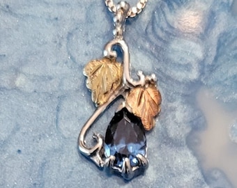 Vintage Black Hills Gold Pendant, Blue Stone, RGC, Sterling, 12K