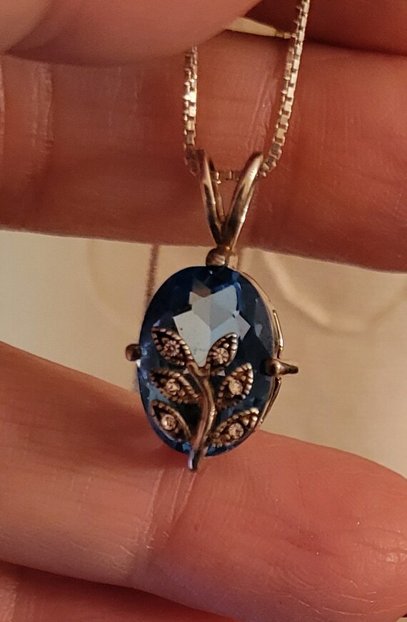 Vintage Avon Blue Oval Pendant, Necklace, Sterlin… - image 4