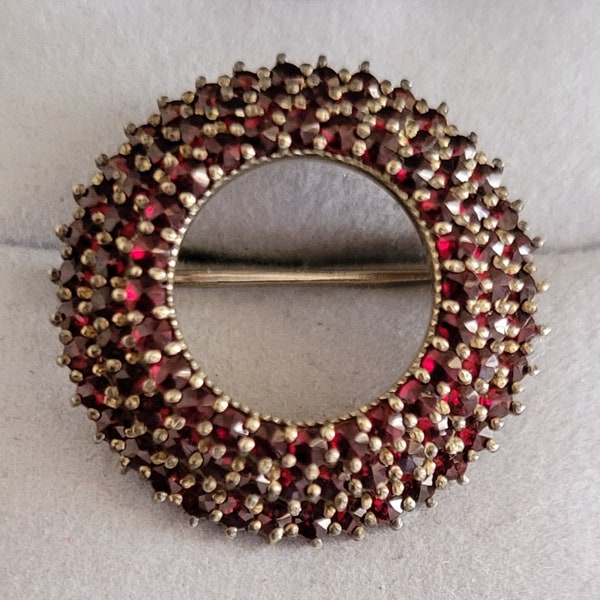 Antique Vintage Bohemian Garnet Circle Brooch Pin