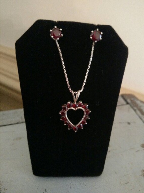 Garnet Jewelry Set, Heart Necklace, Stud Earrings… - image 5