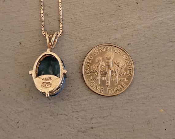 Vintage Avon Blue Oval Pendant, Necklace, Sterlin… - image 3
