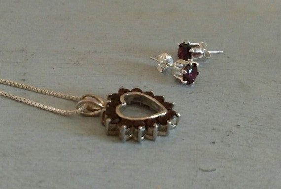 Garnet Jewelry Set, Heart Necklace, Stud Earrings… - image 8