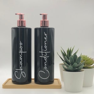 Black Tubular Bottle with (Pink) Rose Gold Pump | 250ml/500ml | Refillable Reusable Plastic Dispenser | Personalised With Any Word