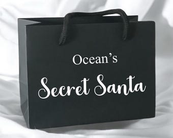 Personalised Secret Santa Black Gift Bag With Rope Handle - Small Medium Large