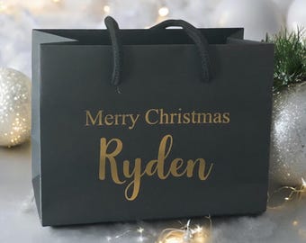 Personalised Merry Christmas Black Gift Bag With Rope Handle - Small Medium Large