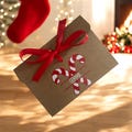 Personalised Candy Cane Christmas Money/Voucher Envelope: Kraft Brown with Satin Ribbon