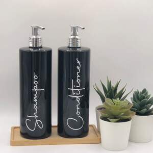 Black Tubular Bottle with Silver Pump | 250ml/500ml | Refillable Reusable Plastic Dispenser | Personalised With Any Word Bathroom Kitchen
