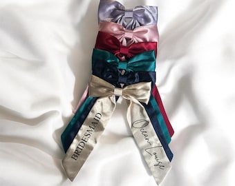 Personalised Satin Long Tail Hair Bow with Clip: Wedding Party Accessory