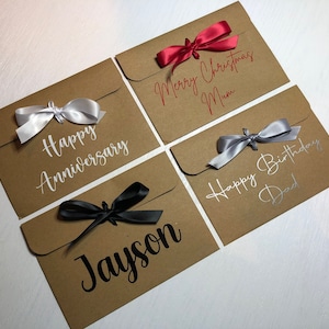 Sobre de regalo Kraft personalizado con cinta / Para dinero / vales / Cualquier ocasión / Navidad / Cumpleaños / San Valentín / Aniversario / Boda