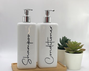 Witte vierkante fles met zilveren pomp | 250ml/500ml | Hervulbare herbruikbare plastic dispenser | Gepersonaliseerd met elk woord | Keuken Badkamer