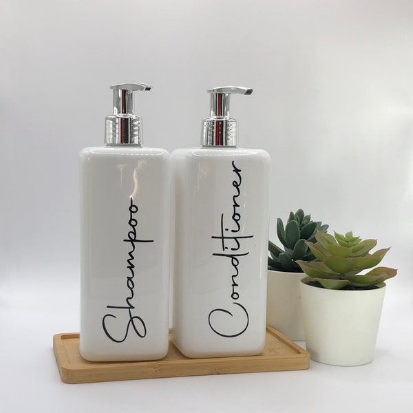 White Square Bottle with Silver Pump | 250ml/500ml | Refillable Reusable Plastic Dispenser | Personalised With Any Word | Kitchen Bathroom