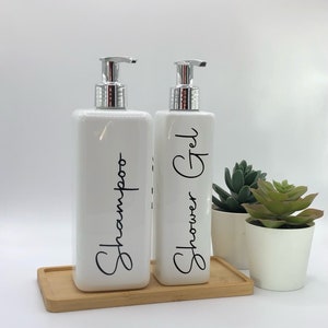 White Square Bottle with Silver Pump 250ml/500ml Refillable Reusable Plastic Dispenser Personalised With Any Word Kitchen Bathroom image 2
