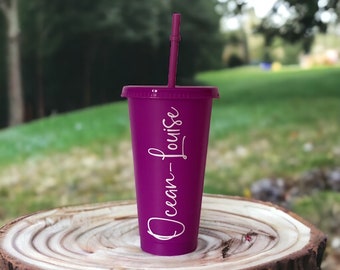 Pinky/Purple Cold Cup | 24oz | With Lid And Straw | Reusable | Personalised Gift For Him Her Kids Friend Family | Party | Wedding | Birthday