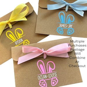 Personalised Easter Bunny Money/Voucher Envelope: Kraft Brown with Satin Ribbon