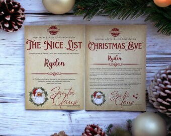 Christmas Eve | Nice List | Santa Letter | A4 Certificate Personalised With Name | Xmas Eve Box |