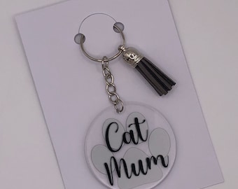 Cat Mum Keyring With Tassel: Acrylic Paw Print