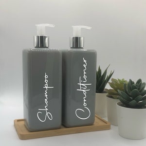 Grey Square Bottle with Silver/Clear Pump 250ml/500ml | Refillable Reusable Plastic Dispenser| Personalised With Any Word | Kitchen/Bathroom